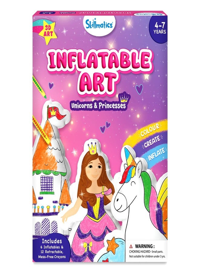 Skillmatics Inflatable Art Unicorns & Princesses - 3D DIY Craft Kit for Kids, Mess-Free Colouring Set with Crayons & Straws, Gift for Girls & Boys Ages 4, 5, 6, 7 - Image 1
